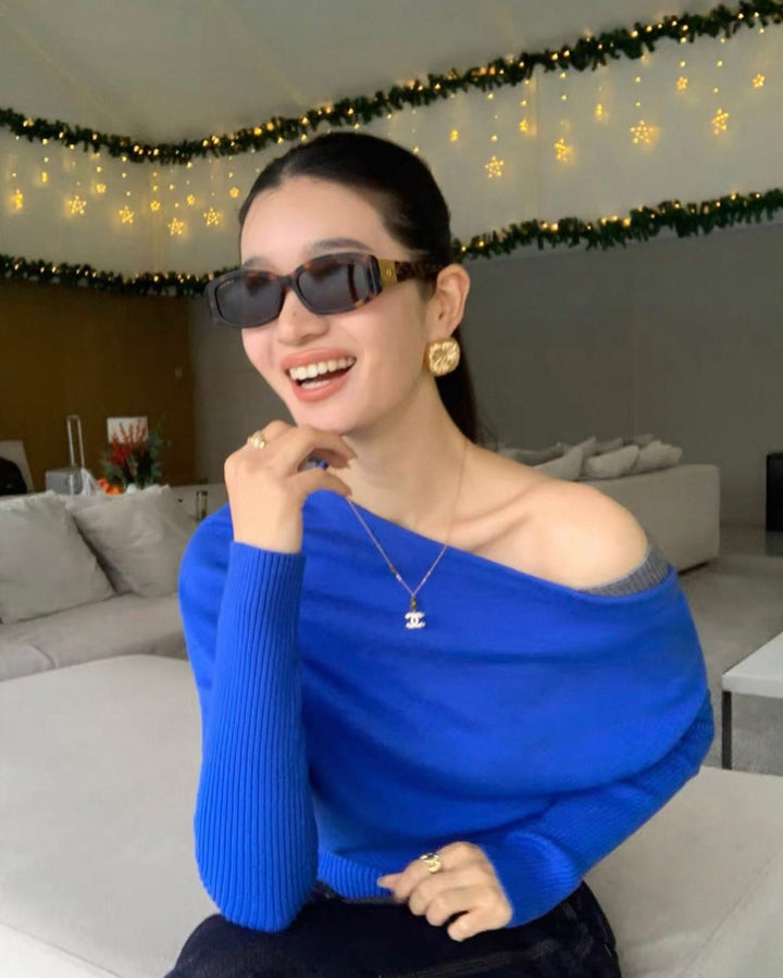 オフショルダーリブニットトップス