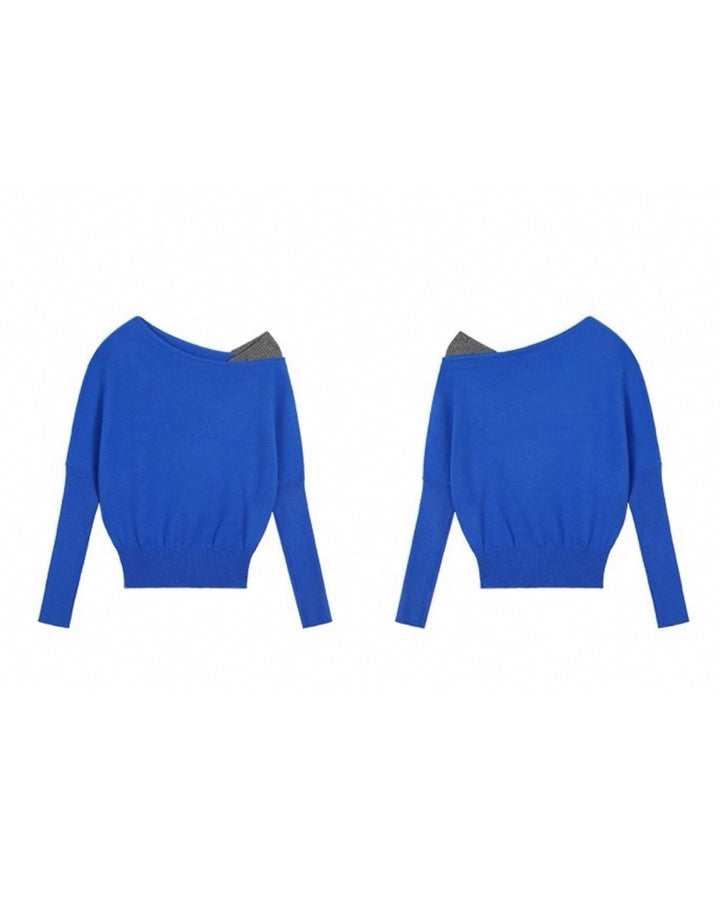 オフショルダーリブニットトップス