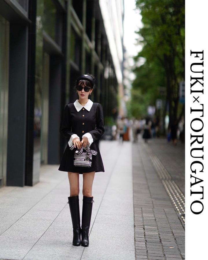 クラシックカラーボタンワンピース