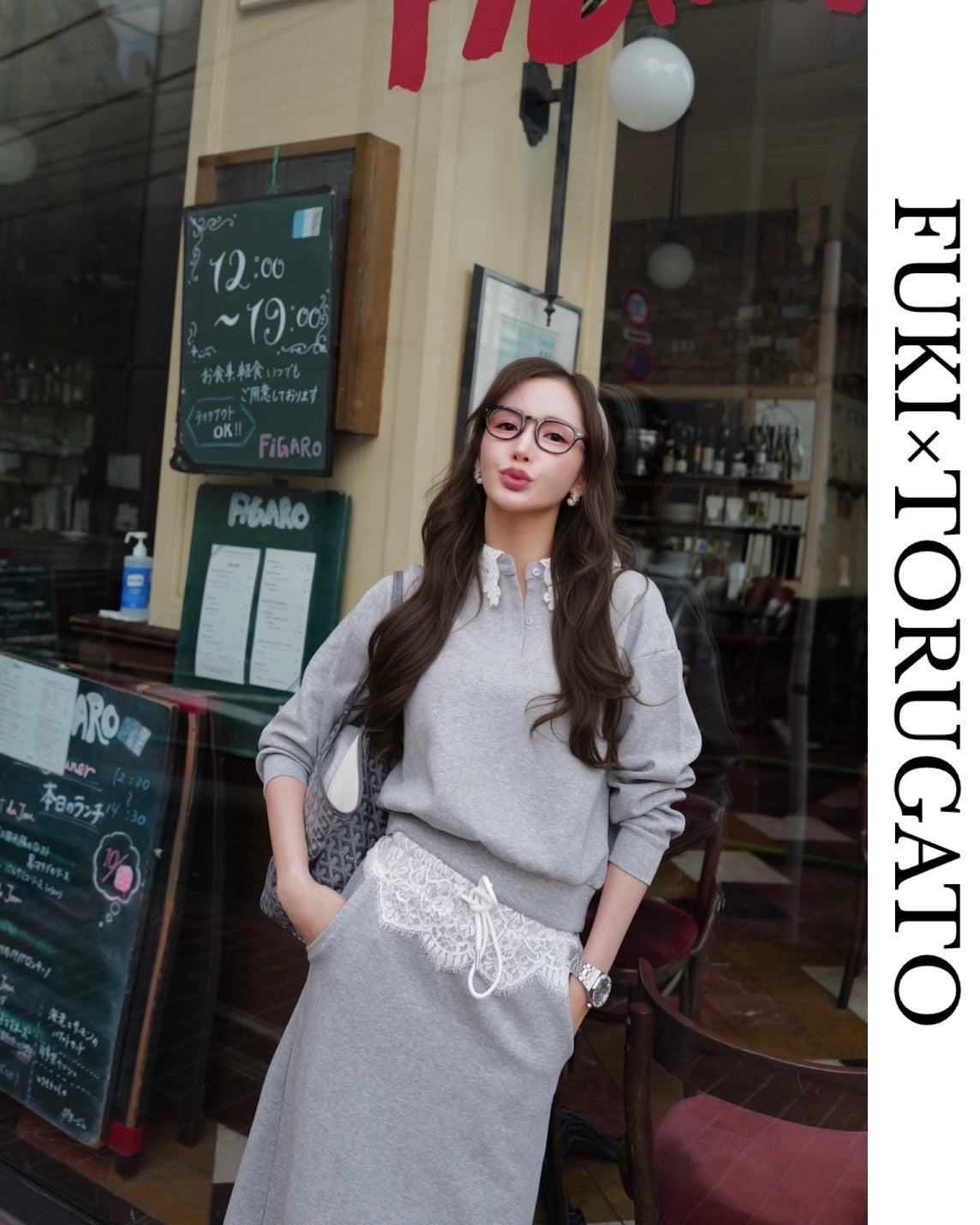 M,Lブラック/Lグレー即日発送】レースカラースウェットセットアップ