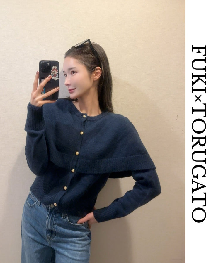 ショルダーケープカーディガン