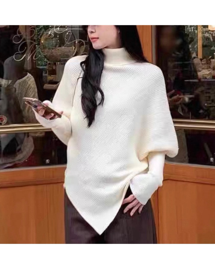 【ホワイト即日発送】アシンメトリードレーピーニット