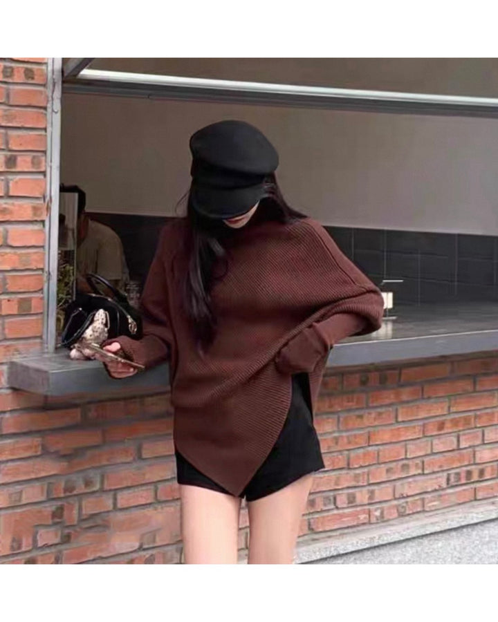 【ホワイト即日発送】アシンメトリードレーピーニット