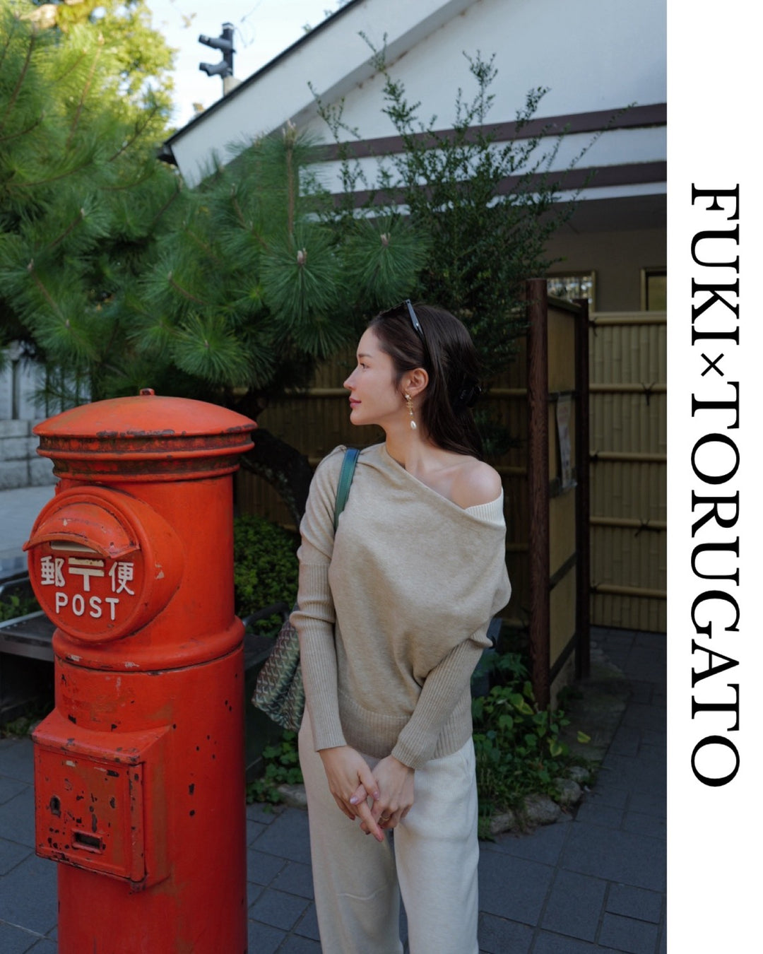 オフショルダーリブニットトップス