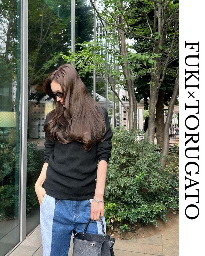 デニム×スウェットワイドパンツ