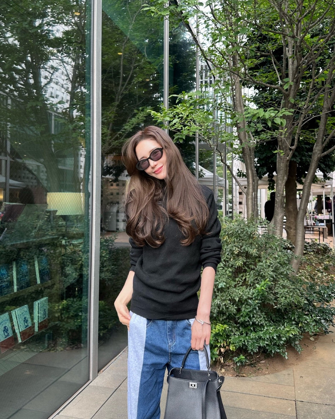 デニム×スウェットワイドパンツ