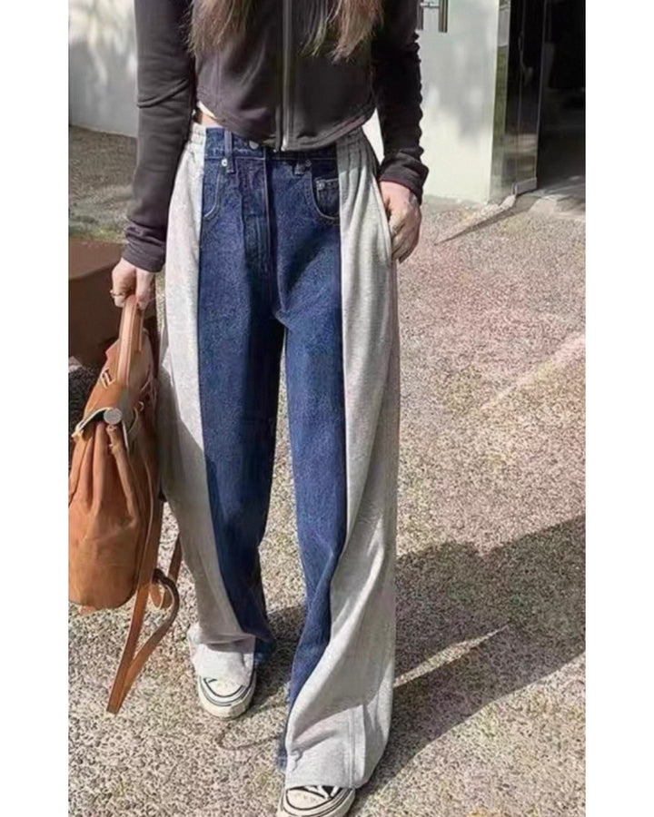 デニム×スウェットワイドパンツ