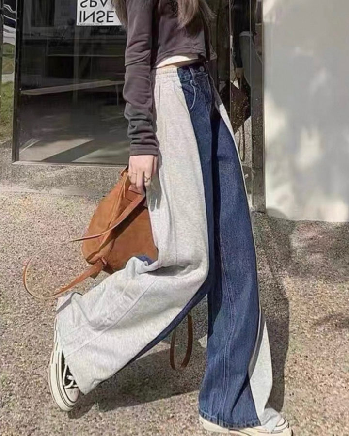 デニム×スウェットワイドパンツ