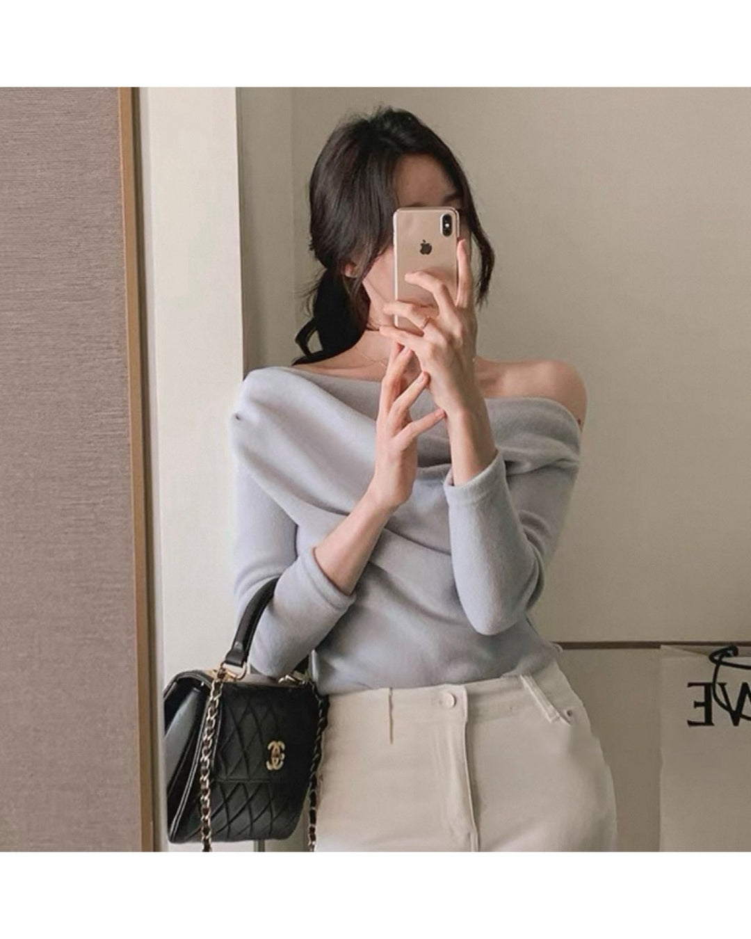 ドレープショルダーニットトップス