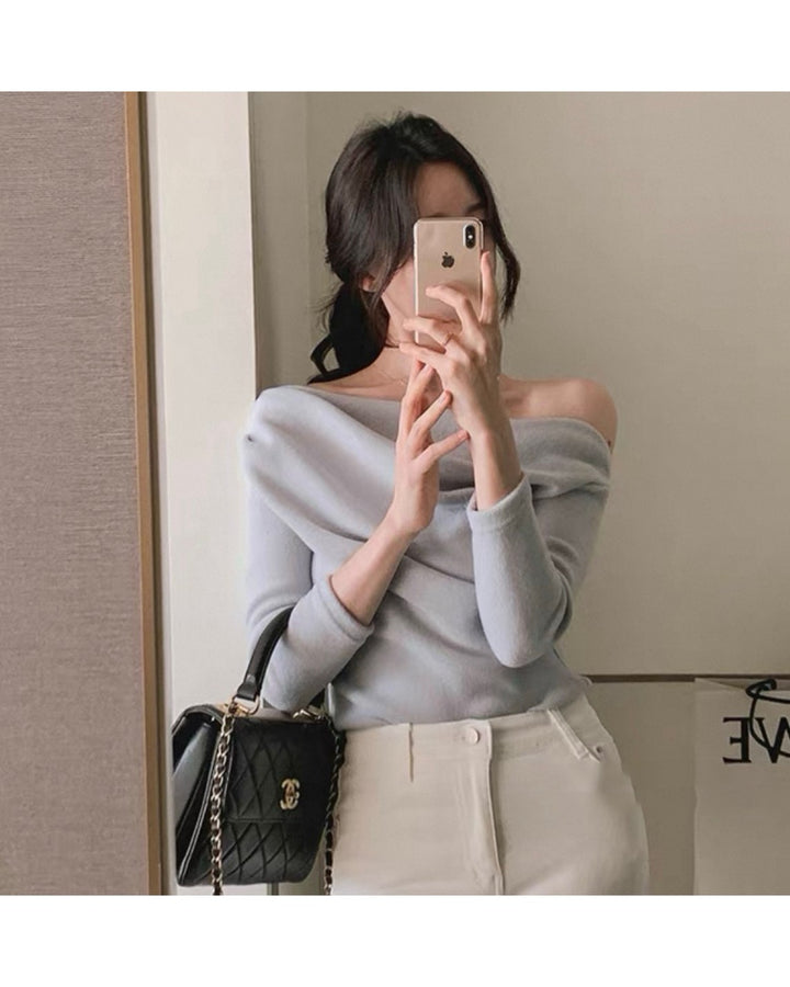 ドレープショルダーニットトップス