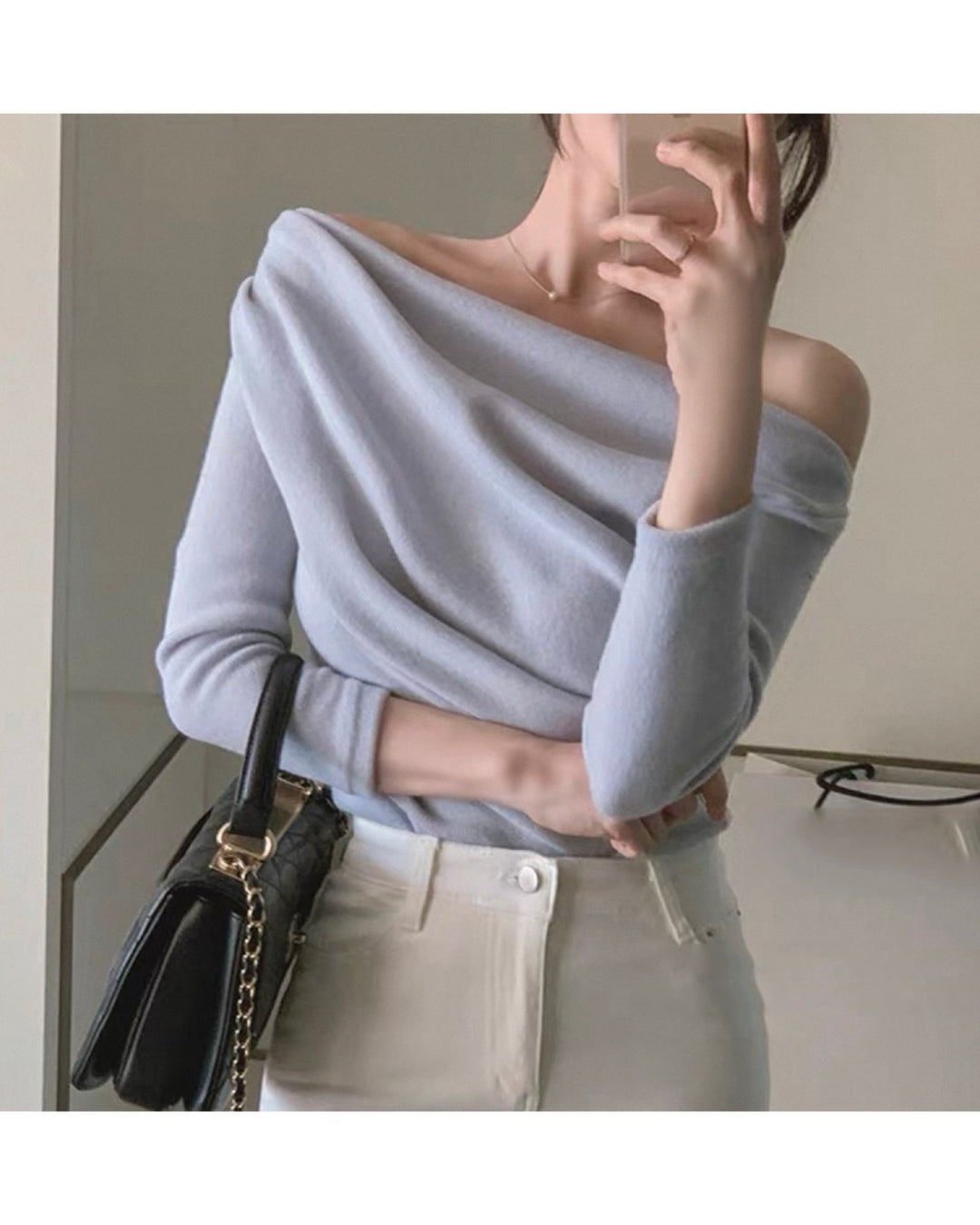 ドレープショルダーニットトップス