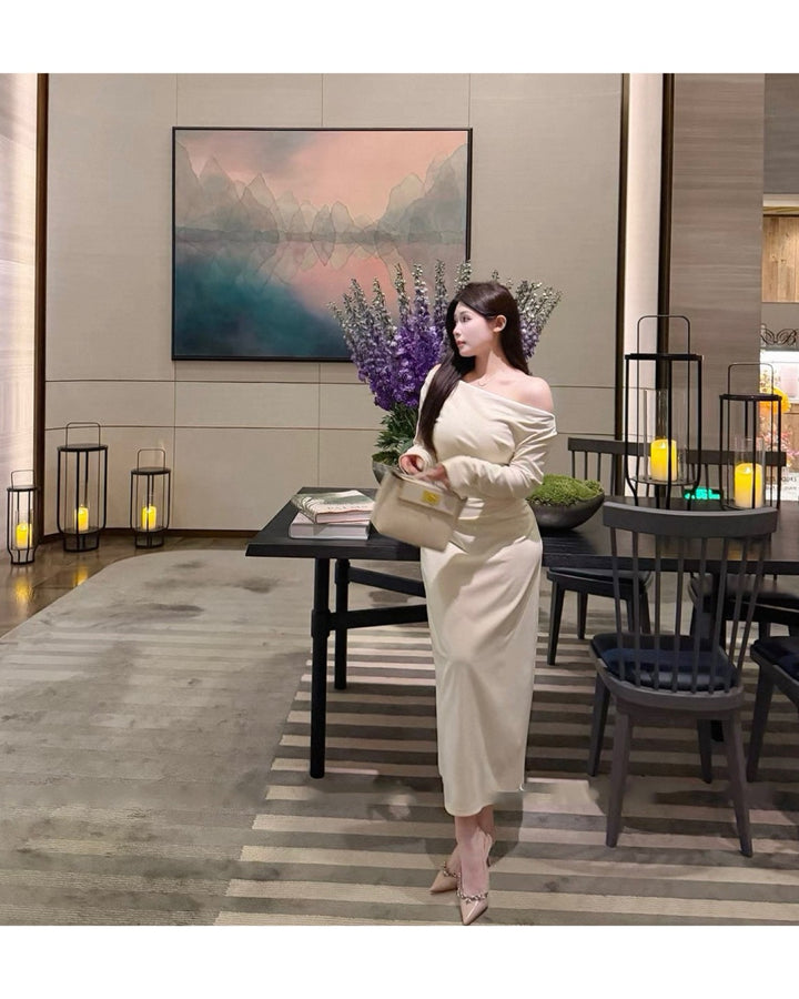 【Sサイズ即日発送】オフショルダーL/Sドレスワンピース