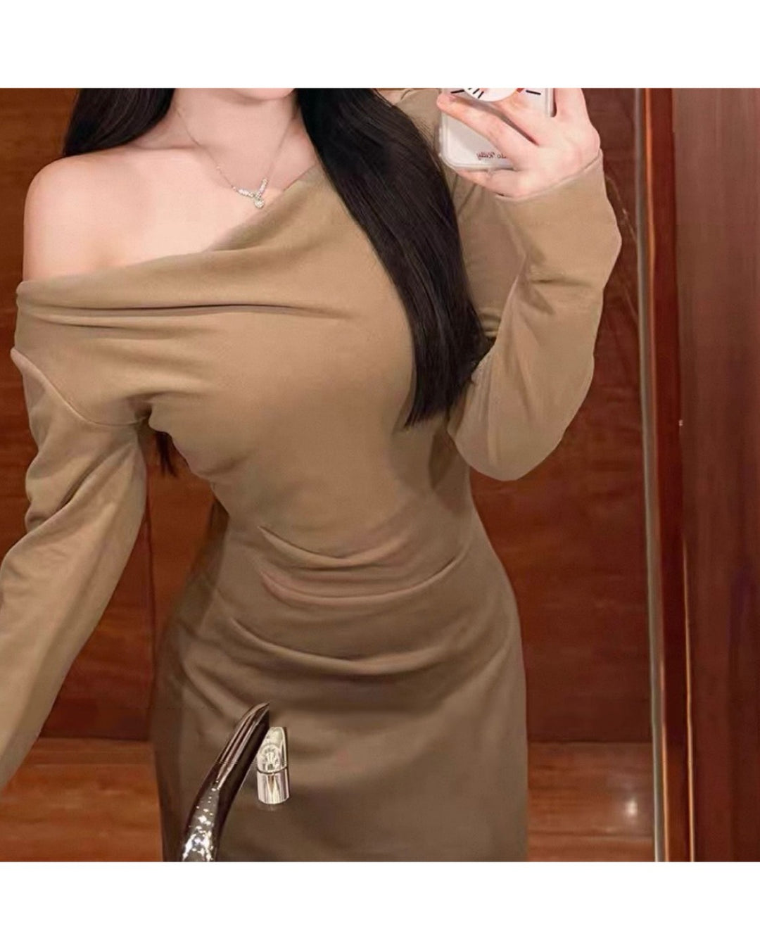 【Sサイズ即日発送】オフショルダーL/Sドレスワンピース