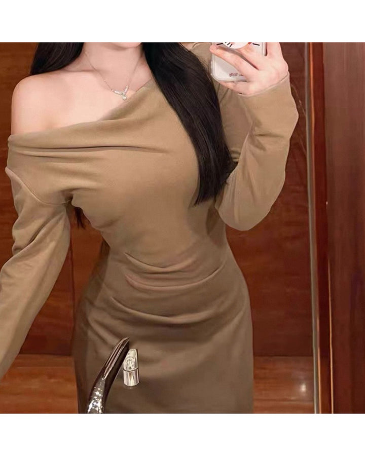 【Sサイズ即日発送】オフショルダーL/Sドレスワンピース