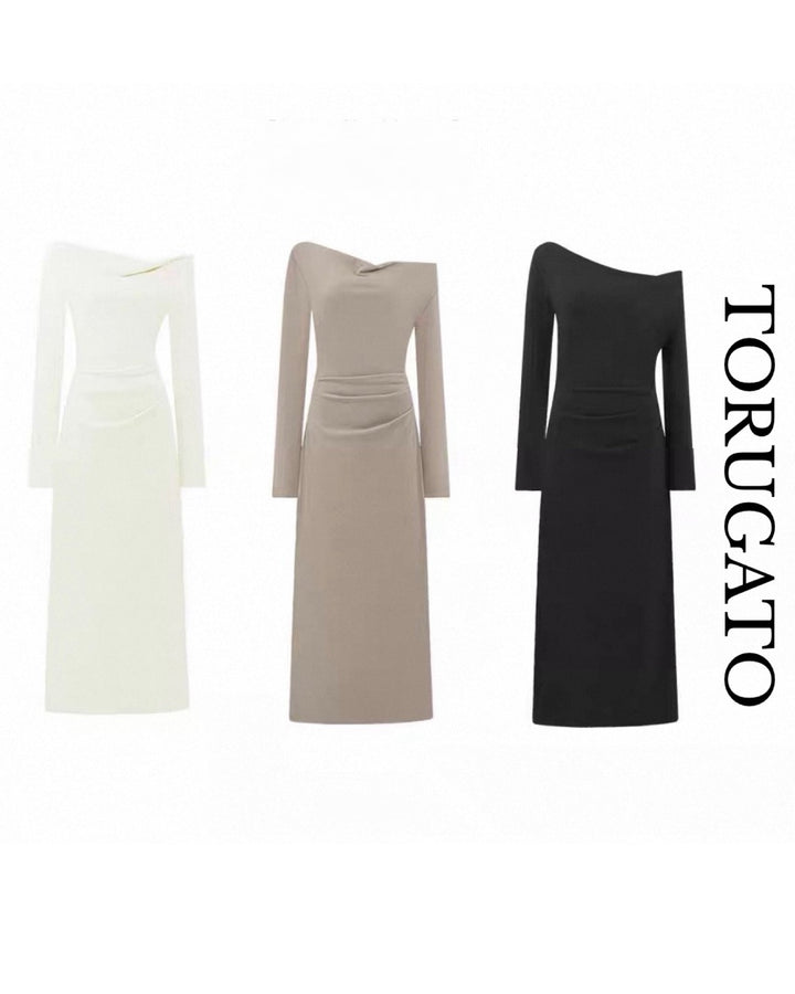 【Sサイズ即日発送】オフショルダーL/Sドレスワンピース