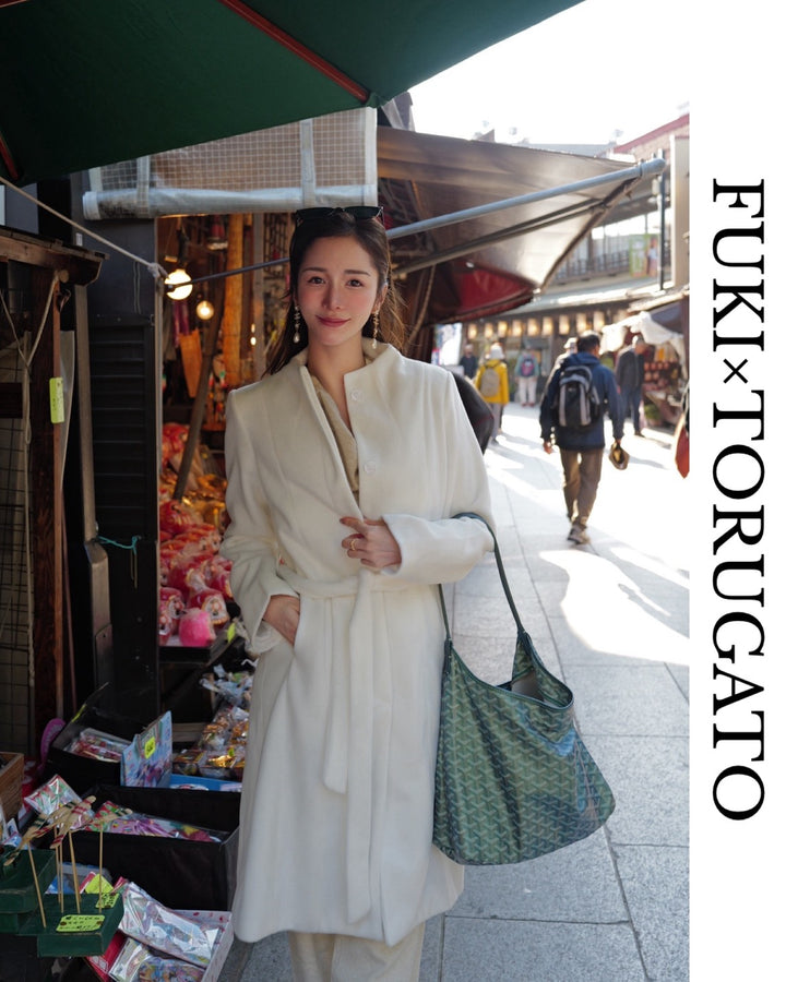 ノーカラーウールロングコート