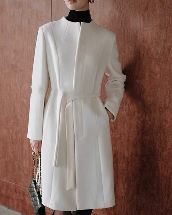 ノーカラーウールロングコート