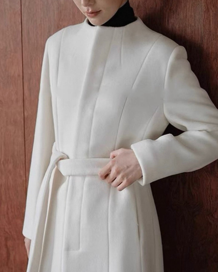 ノーカラーウールロングコート