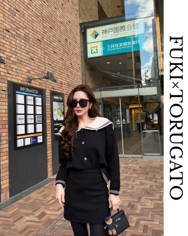 セーラーカラーニットトップス