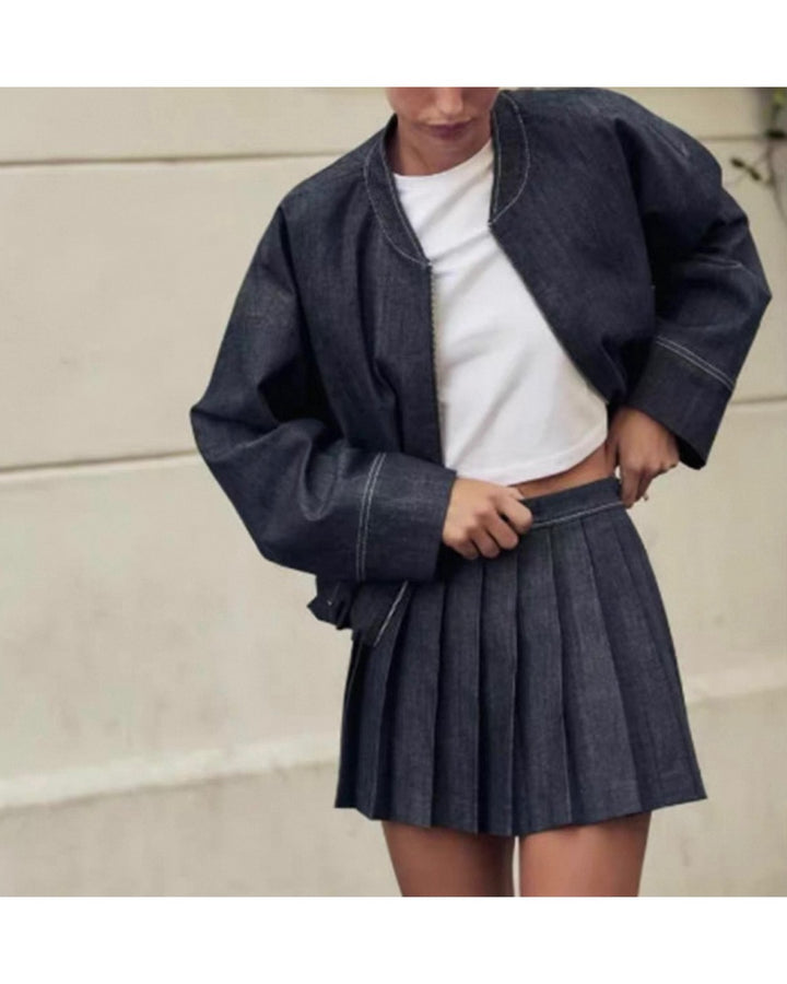 デニムブルゾン×スカートセットアップ