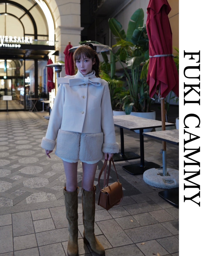 【即日発送】Eco fur stand collar jacket