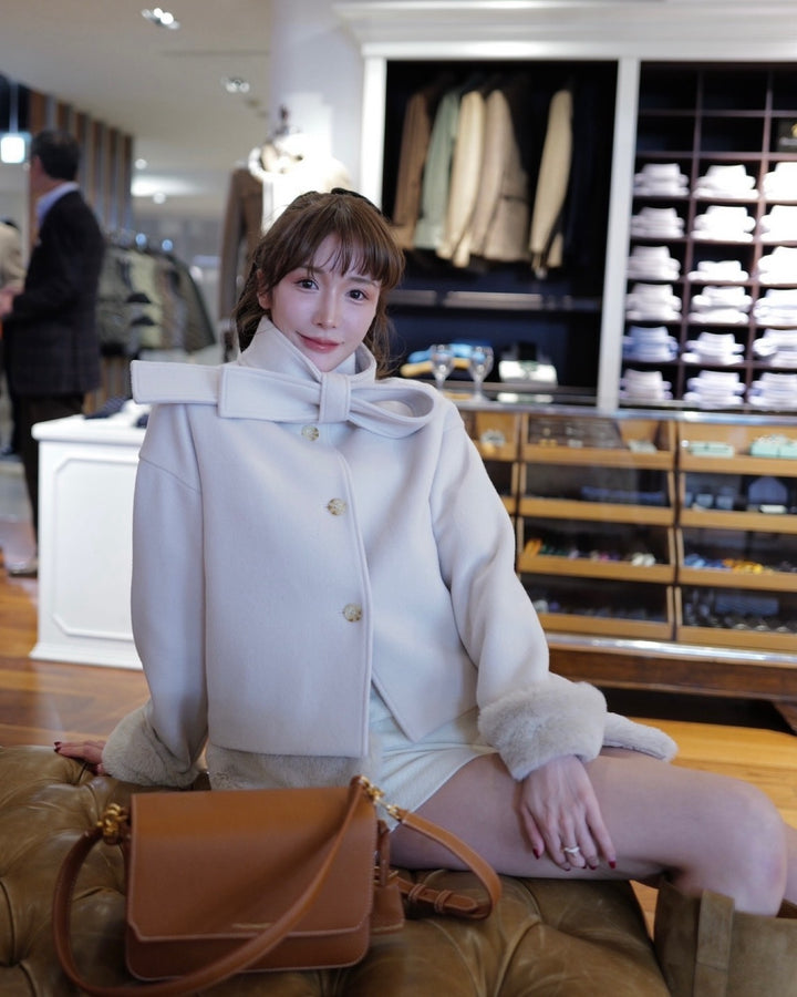 【即日発送】Eco fur stand collar jacket