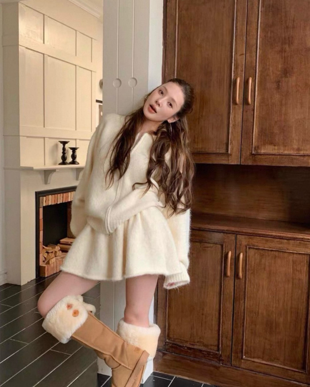 エアリーモヘアジップニットセットアップ