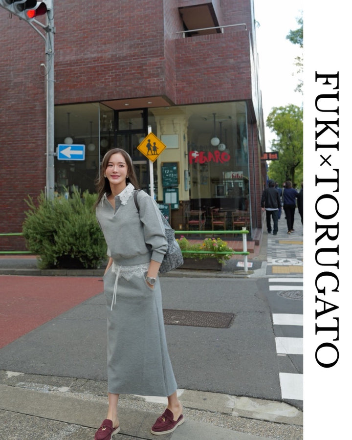 【即日発送】レースカラースウェットセットアップ