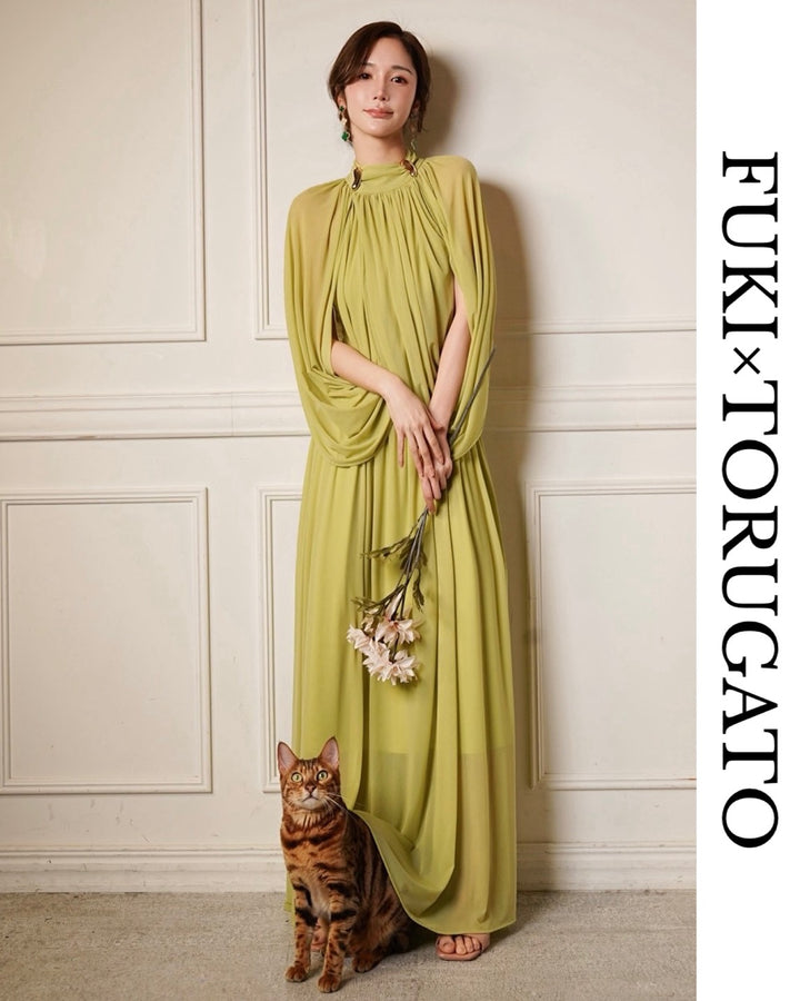 【即日発送】ライムドレープエレガンスドレス