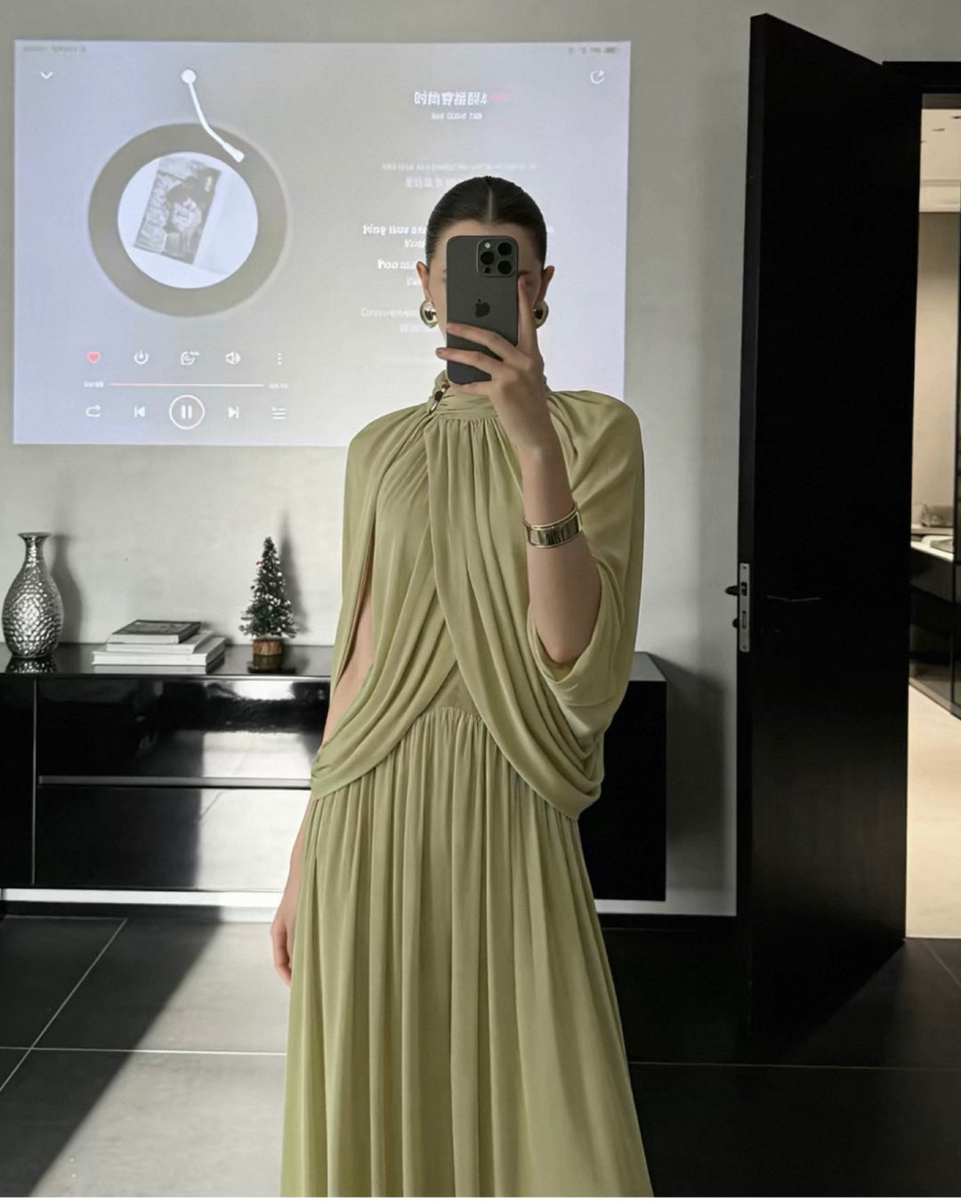 【即日発送】ライムドレープエレガンスドレス