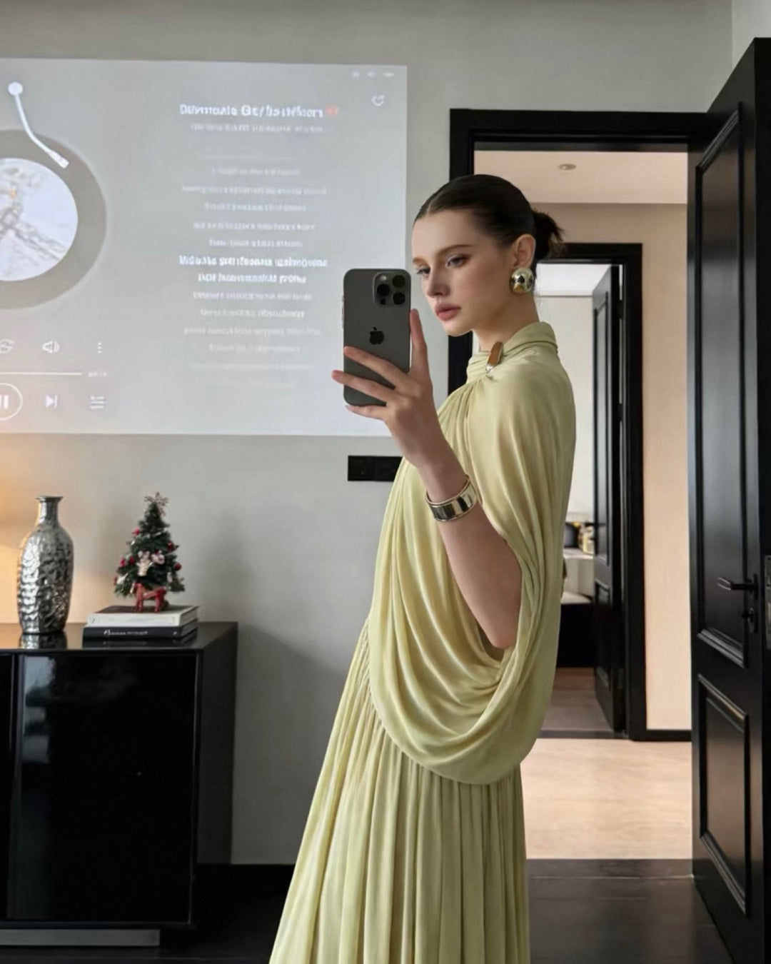 【即日発送】ライムドレープエレガンスドレス