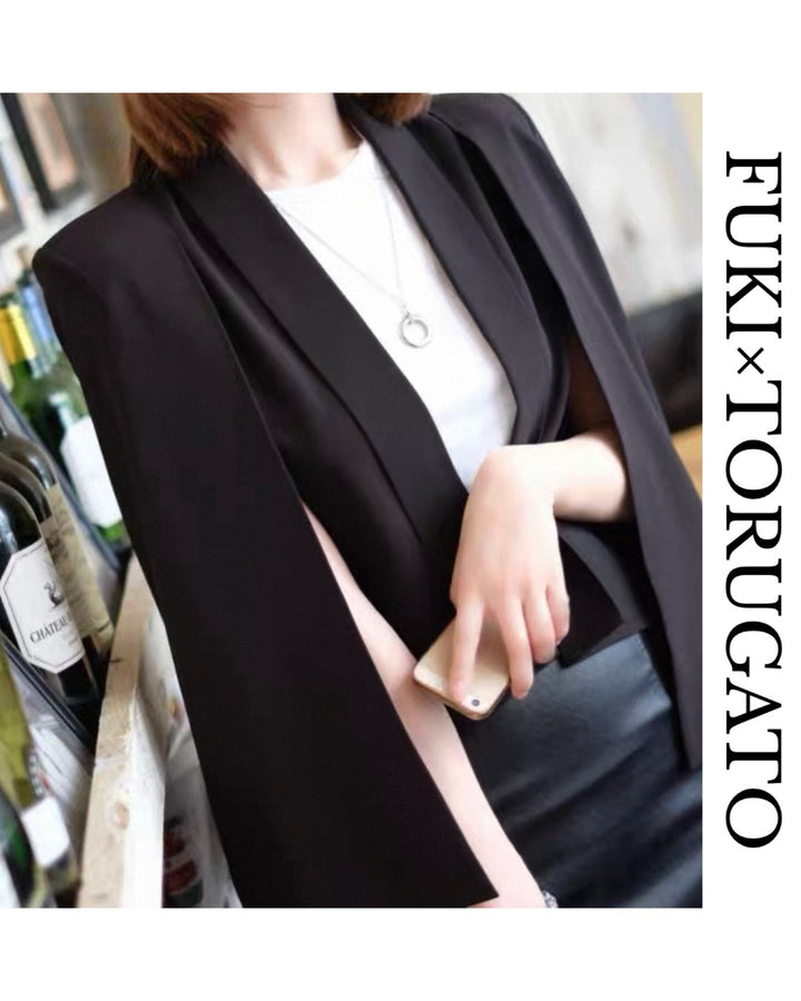 【XS,S,Lブラック/XS,S,Mホワイト即日発送】ケープスリーブジャケット