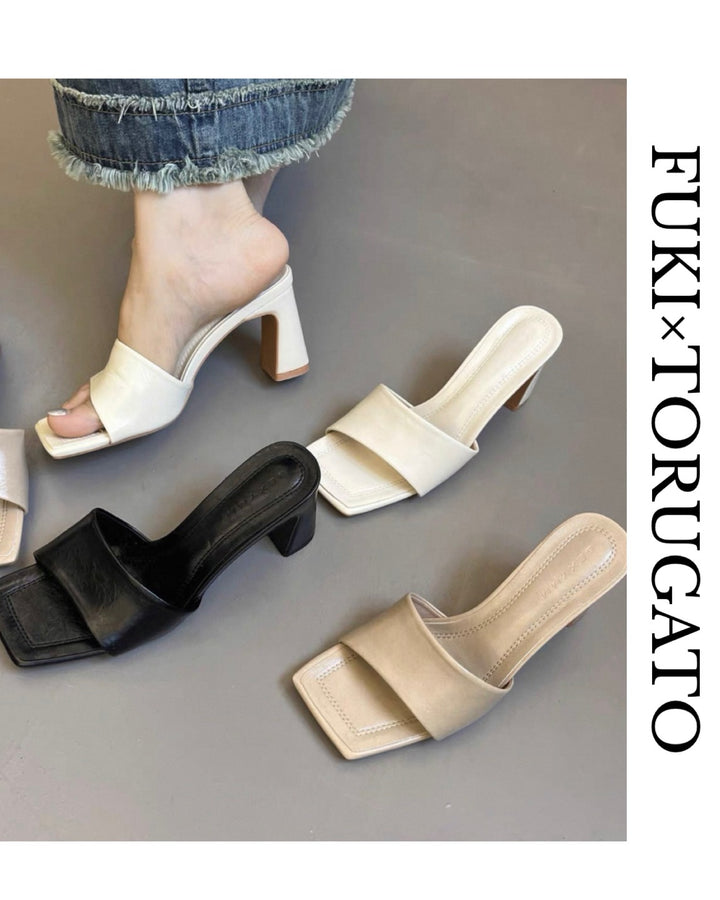 【37ホワイト即日発送】スクエアミュールサンダル