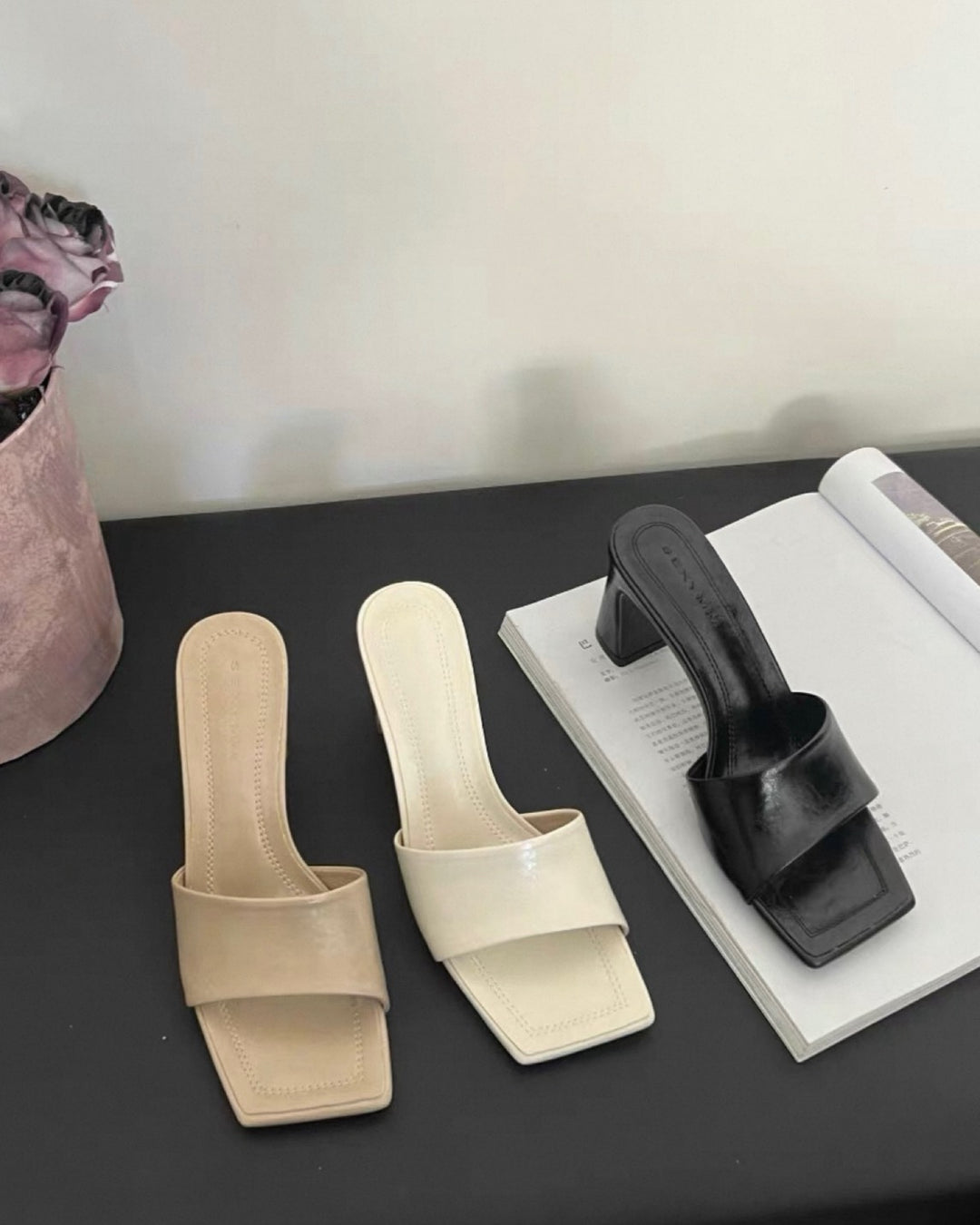 【37ホワイト即日発送】スクエアミュールサンダル