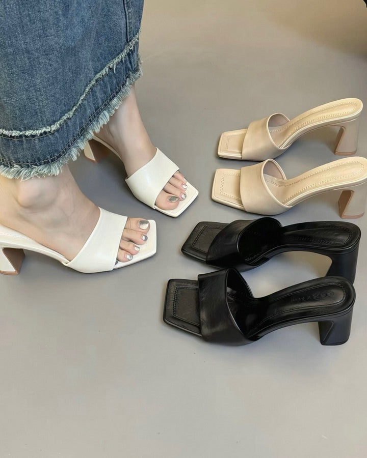 【37ホワイト即日発送】スクエアミュールサンダル