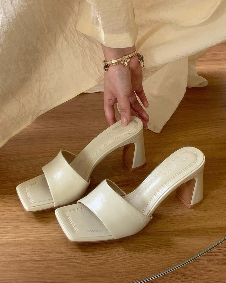 【37ホワイト即日発送】スクエアミュールサンダル