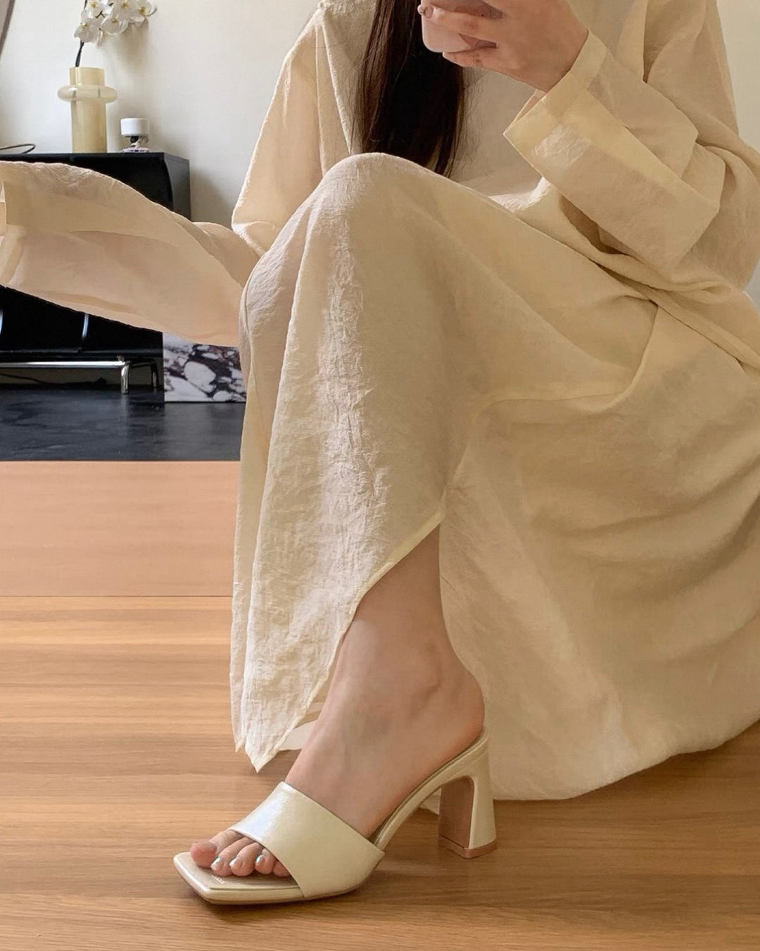 【37ホワイト即日発送】スクエアミュールサンダル