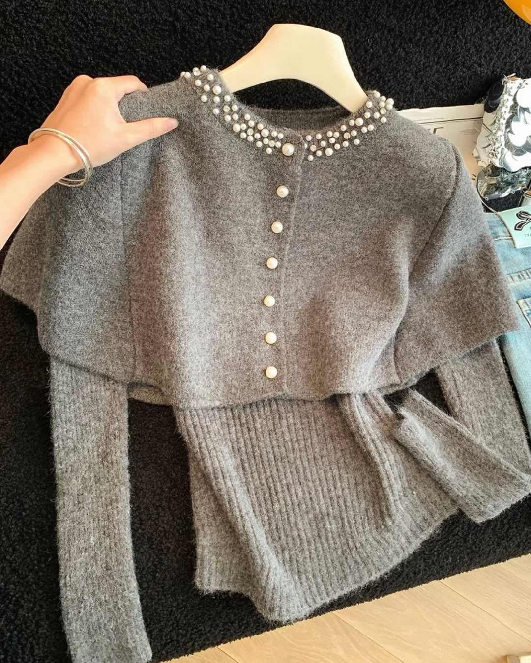 パールケープニットトップス