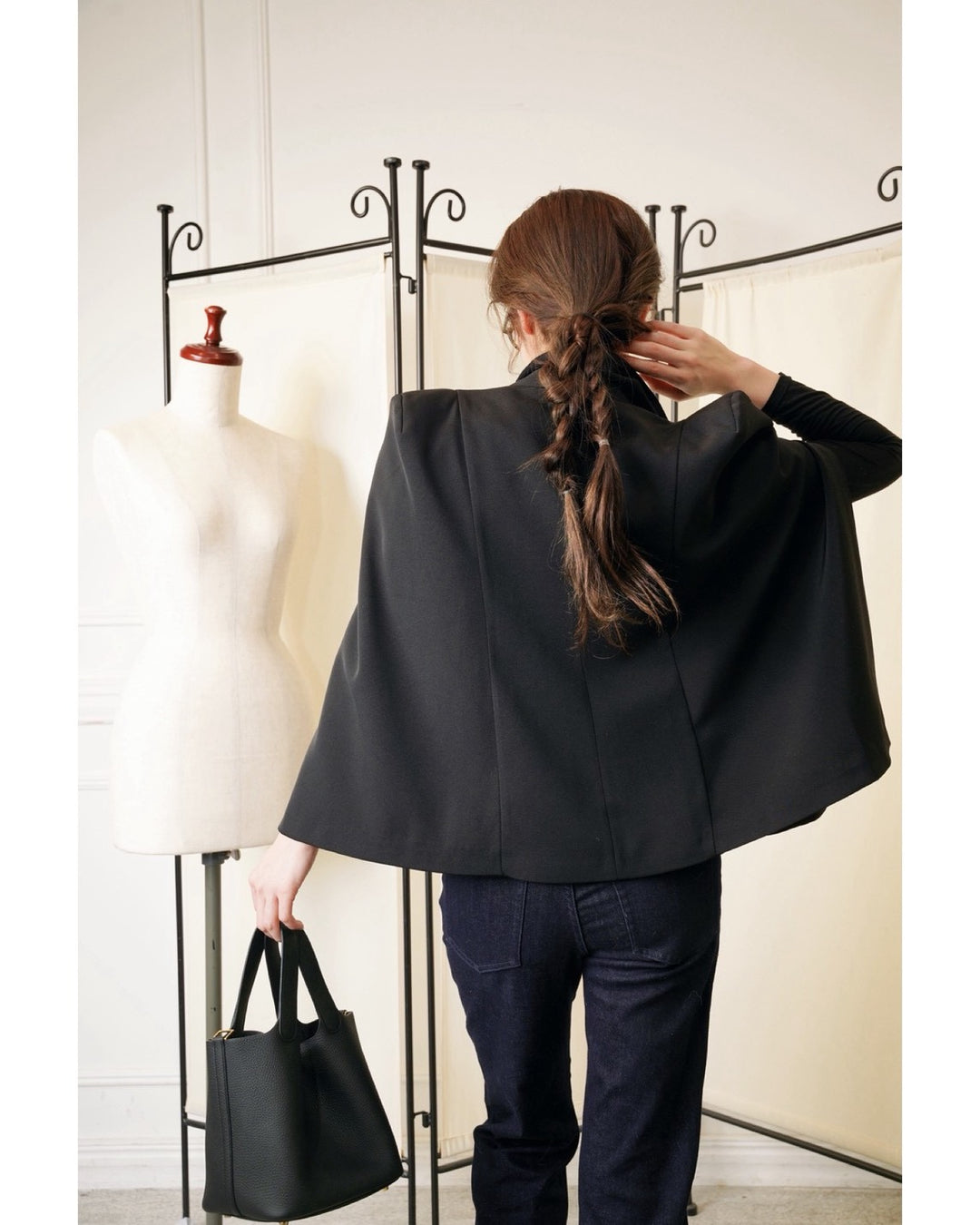 【XS,S,Lブラック/XS,S,Mホワイト即日発送】ケープスリーブジャケット