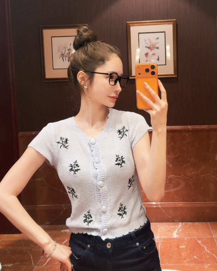 フラワーエンブロイダリ―ニットカーディガン