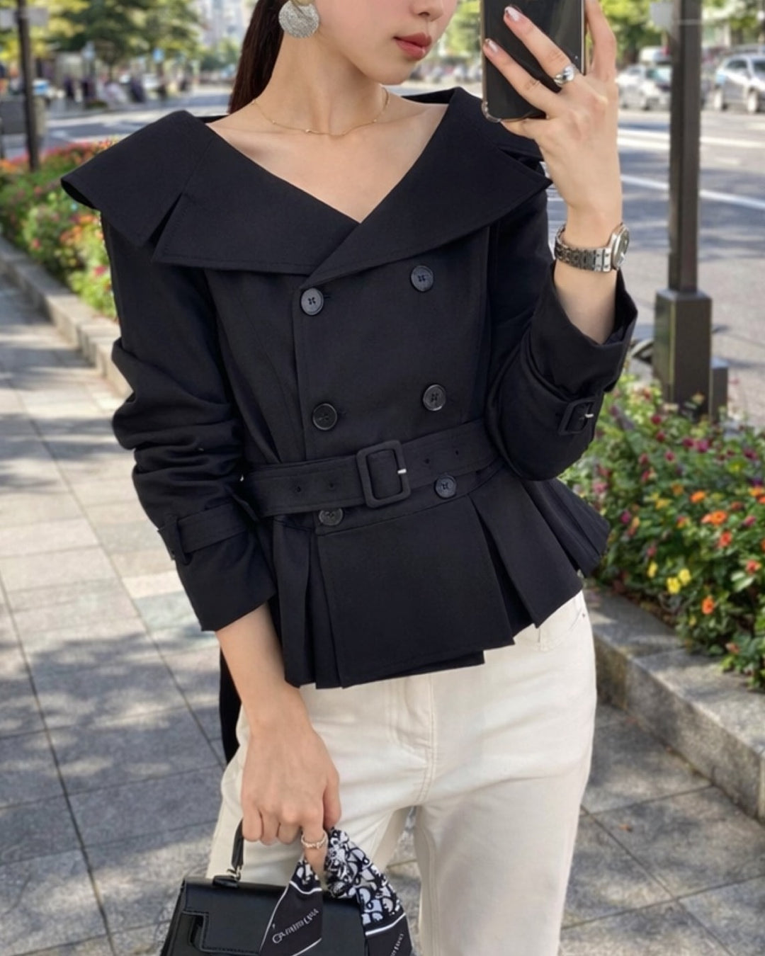 ワイドカラーウエストシェイプジャケット