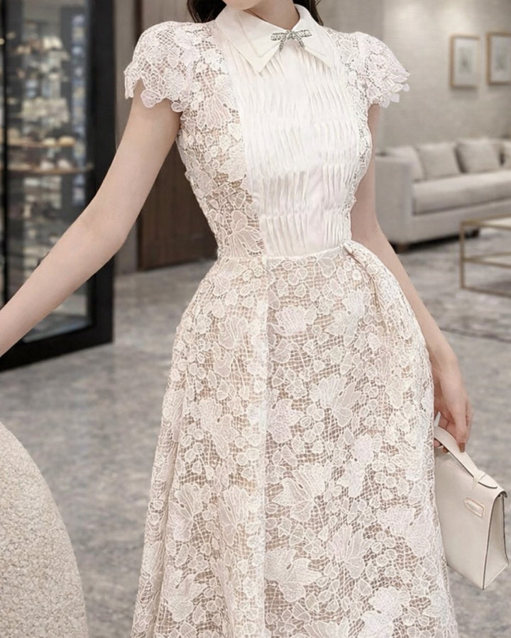 クラシカルレースプリーツワンピース