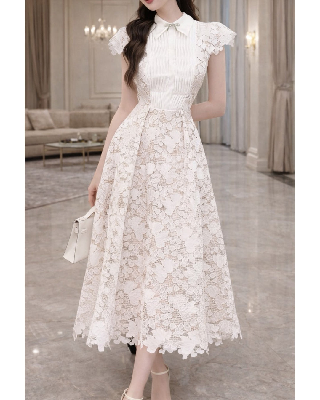 クラシカルレースプリーツワンピース