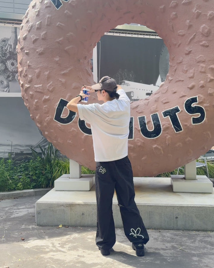 フラワーラインナイロンワイドパンツ