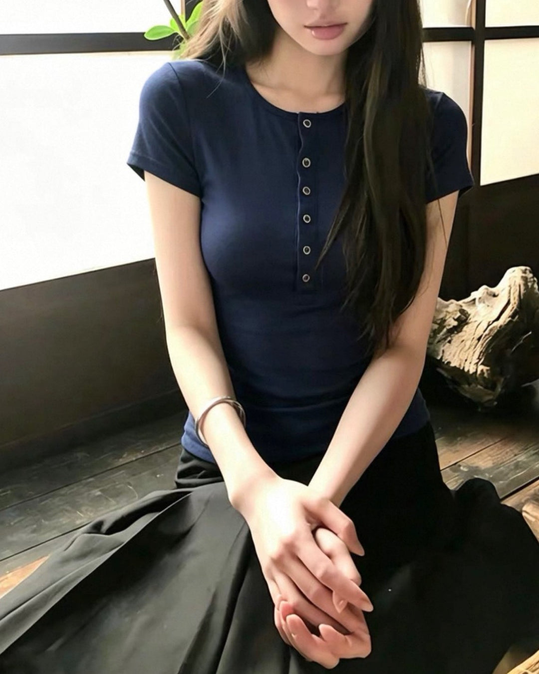 スリムフィットヘンリーネックT