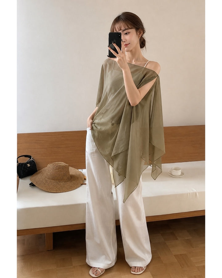 シアードレープアシンメトリートップス