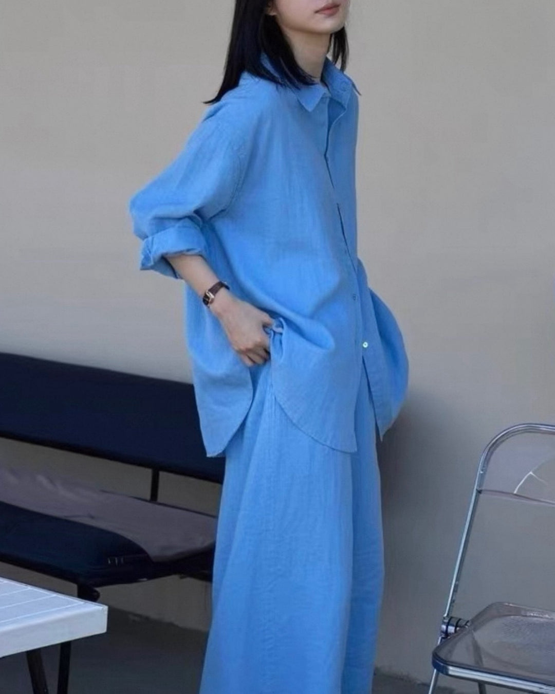 リネンタッチシャツセットアップ