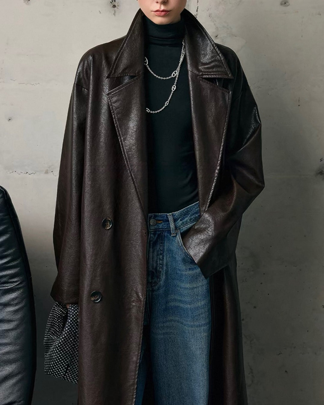 レザールックロングコート
