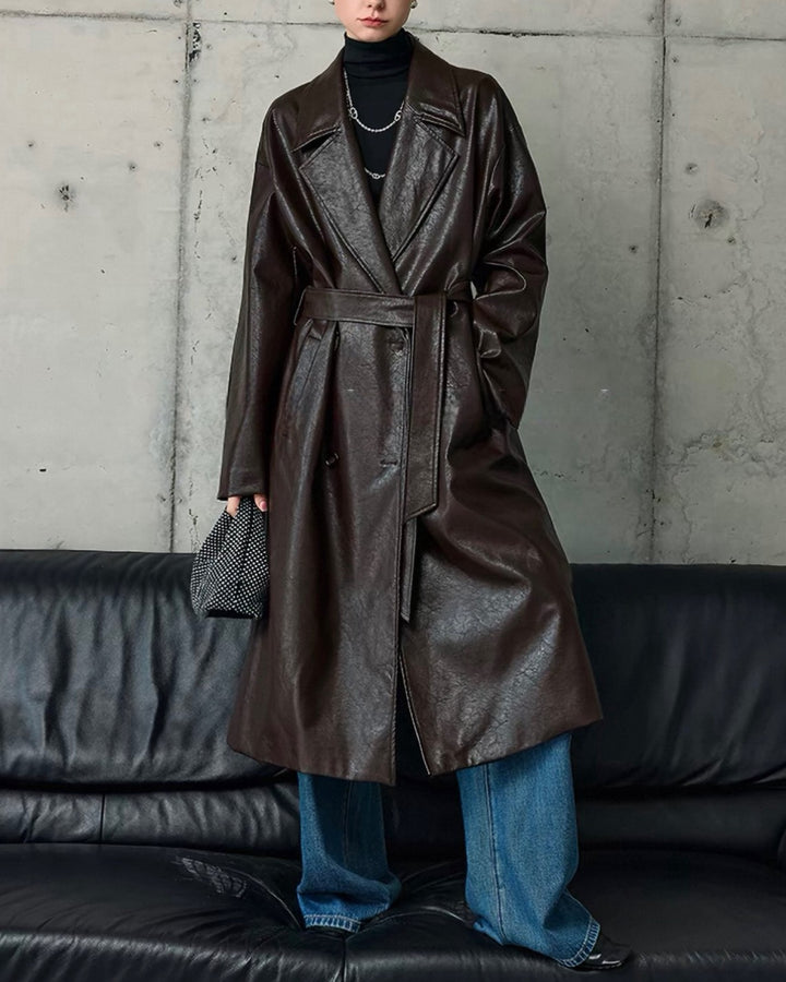 レザールックロングコート