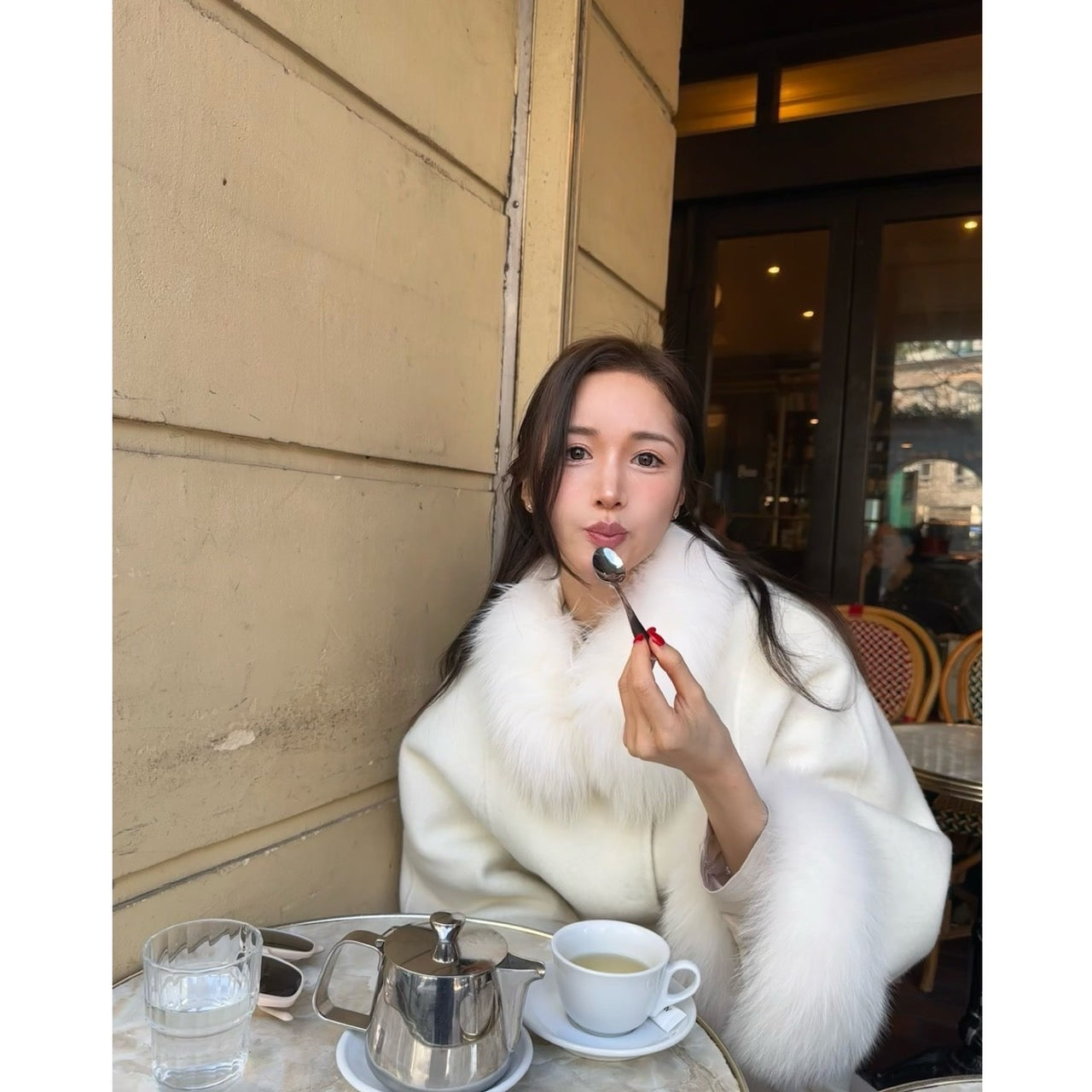 S,Mキャメル/Mホワイト即日発送】エコファーポンチョコート